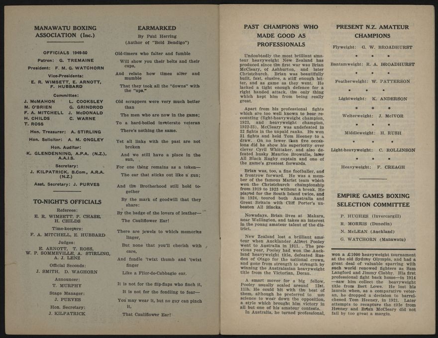 Manawatu Boxing Association Empire Games Boxing Trials Souvenir Programme 2