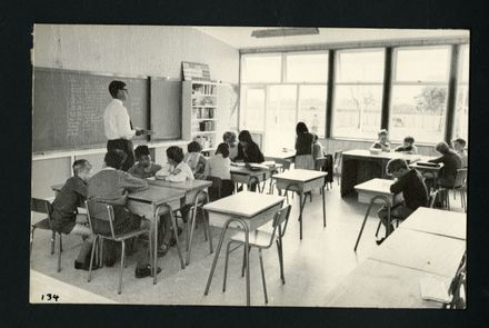 R. Hirst teaching in the New Senior Classroom, Aokautere School