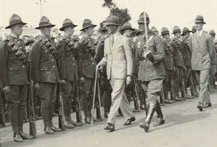 Duke of York & Captain A.E. Ekstedt inspect the Guard of Honour at Palmerston North