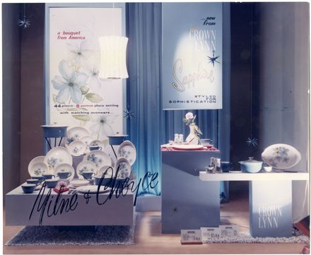 Milne and Choyce window display of Crown Lynn pottery