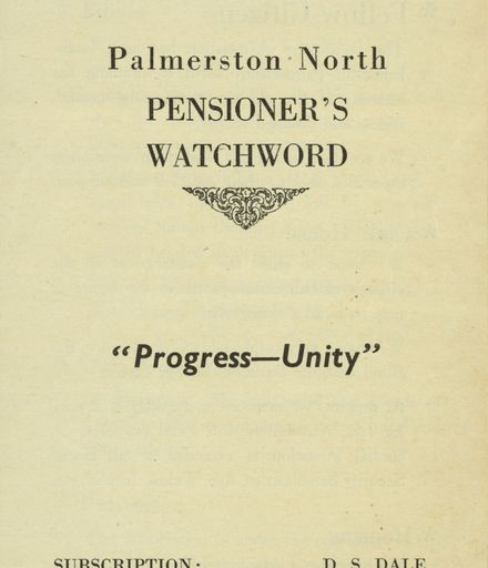 Page 1: Palmerston North 'Pensioner's Watchword'