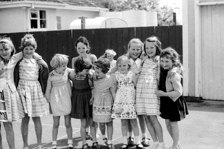 1963 Newbury School, school girls at playtime