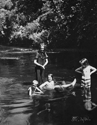 Monro children in Turitea Stream