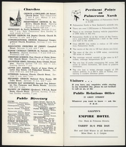 Visitors Guide Palmerston North and Feilding: January 1961 - 12