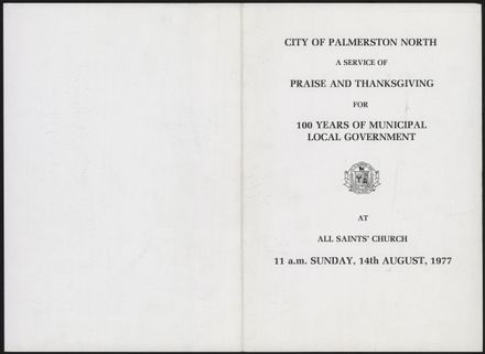 Programme for service to mark 100 years of local government in Palmerston North