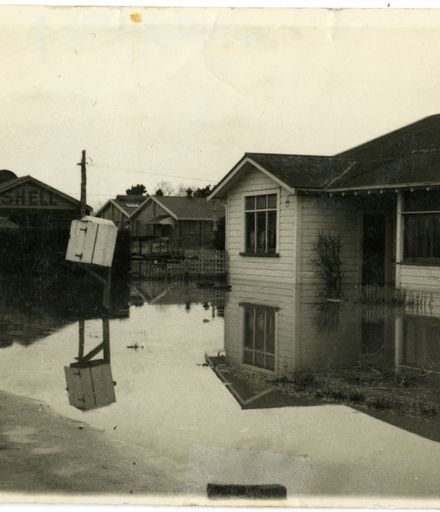 Staples Motor Workshop and House after Flood, Rangiotu