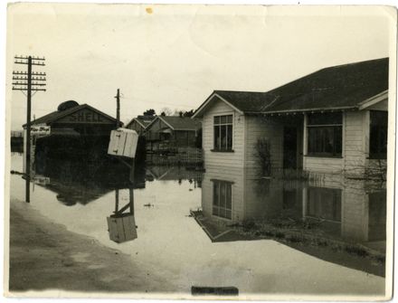 Staples Motor Workshop and House after Flood, Rangiotu