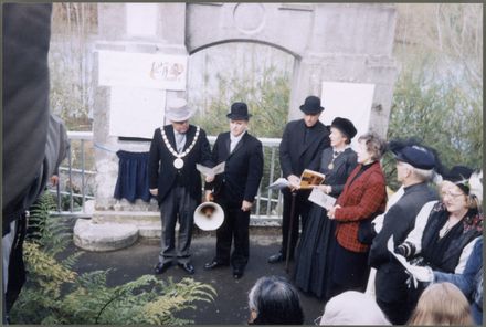 Mayor Mark Bell-Booth and city councillors at the unveiling of commemorative plaques beside the Fitzherbert Bridge