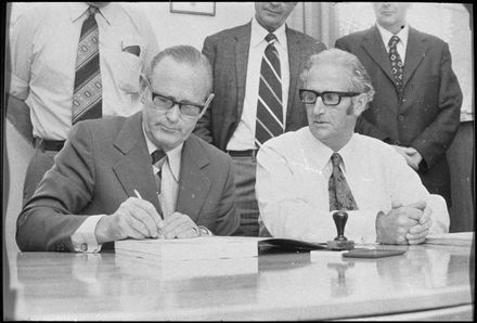 Signing contract for new Fire Station