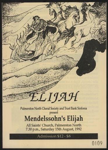 Palmerston North Choral Society - Elijah programe