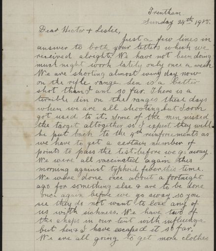 Letter home from training, during WWI