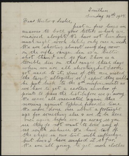 Letter home from training, during WWI