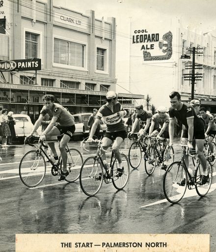Start Line of Palmerston North-Wellington Segment of Dulux Six-Day Cycle Race, early 1960s