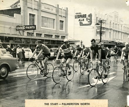 Start Line of Palmerston North-Wellington Segment of Dulux Six-Day Cycle Race, early 1960s