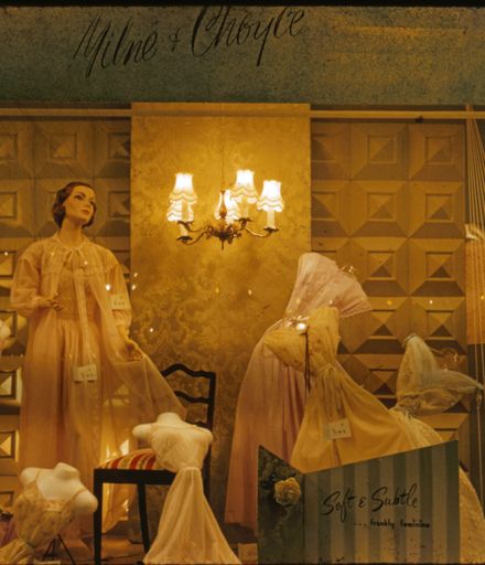 Milne and Choyce window display of women’s petticoats and nightwear