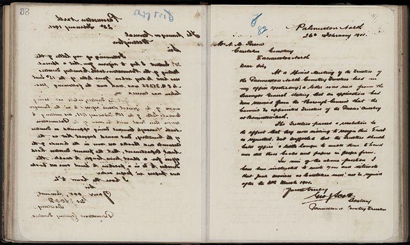 Outwards Correspondence of the Palmerston North Cemetery Trustees, 1898 -1902 113a