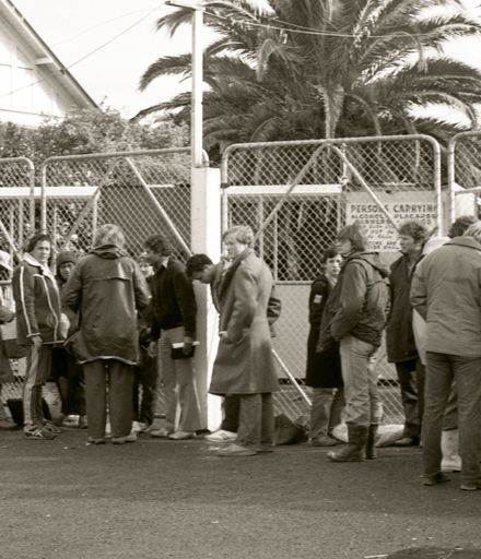Queue for the game outside Showgrounds fenceline.