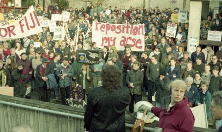"Students out in force to protest"