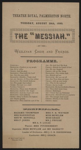Wesleyan Choir concert programme - "The Messiah"