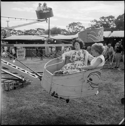 [Two Young Women Seated on an "Octopus" Fairground Attraction] - Resource cover image