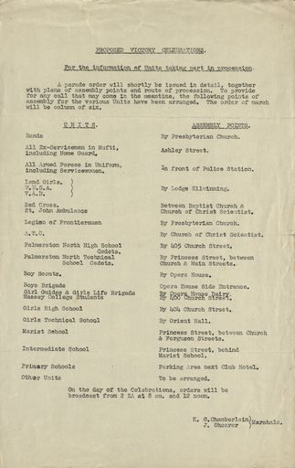 Information for units taking part in the proposed victory celebrations