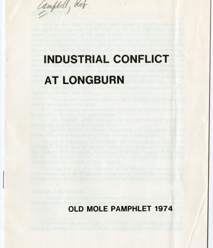 Industrial Conflict at Longburn [Freezing Works]