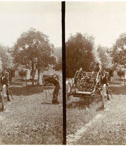 Stereoscope of Photographer and Road Grading Team