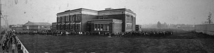 Pupils outside main school building of Central School