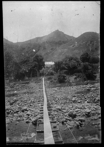 Swing Bridge over "Digger's Creek" to Mr Arbon's House, Pohangina Valley