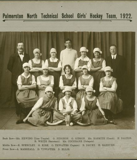 Palmerston North Technical School Girls' Hockey Team, 1922