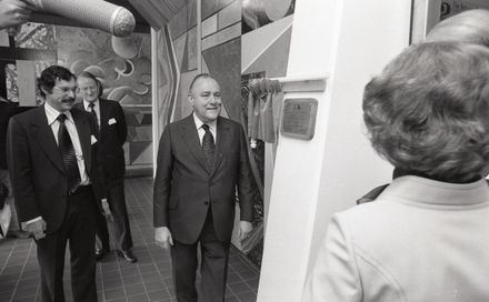 Prime Minister Rob Muldoon opens the National Mutual building