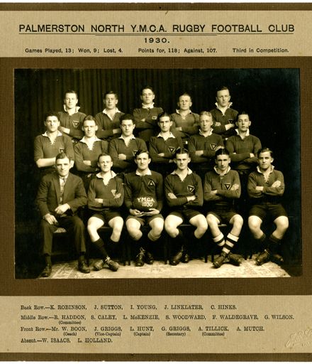 Palmerston North YMCA Rugby Club, 1930