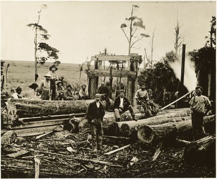 Workmen at sawmill, Feilding district