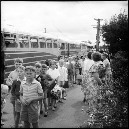 "Bound for Their School Picnic" Children Lined up Outside Buses - Resource cover image