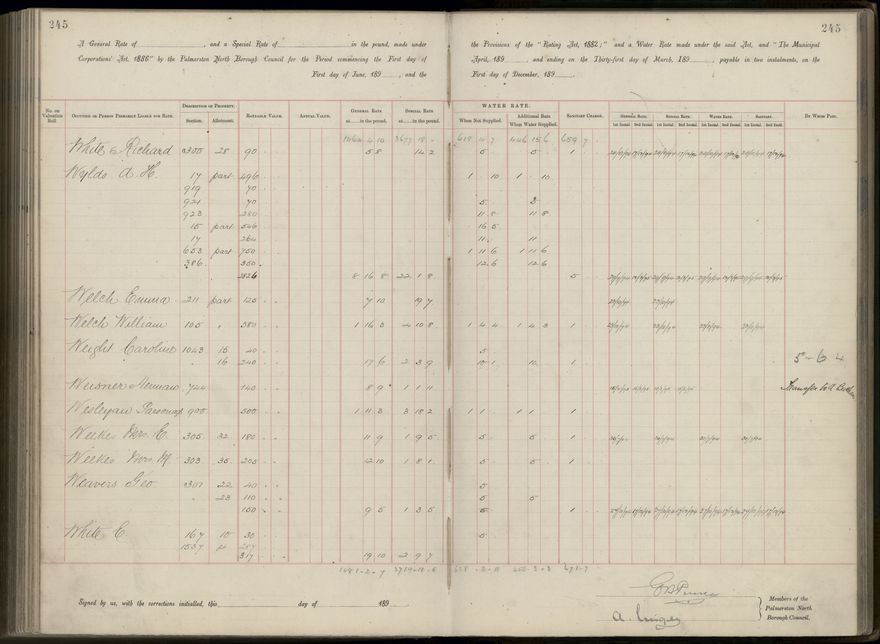 Palmerston North Rate Book, 1893 - 1896, 250