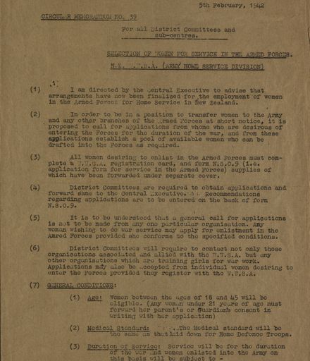 Women's War Service Auxiliary Memorandum No. 39