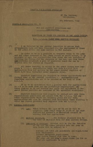 Women's War Service Auxiliary Memorandum No. 39