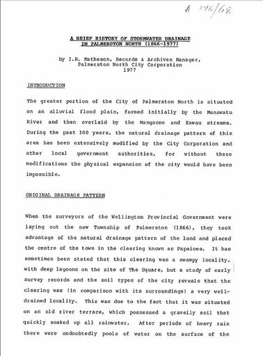 Brief History of Stormwater Drainage in Palmerston North