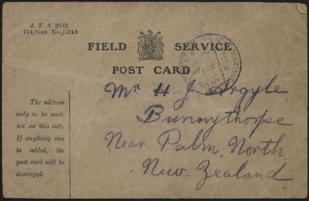 WWI Field Service postcard