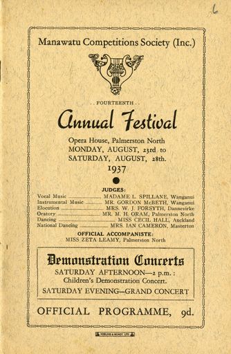 Manawatū Competitions Society, Official Programme, Fourteenth Annual Festival