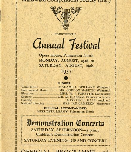Manawatū Competitions Society, Official Programme, Fourteenth Annual Festival