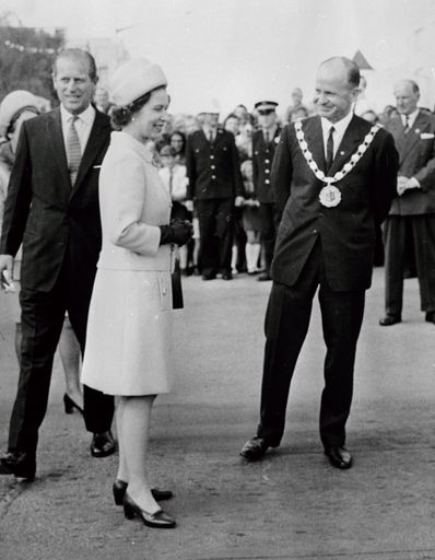 Queen Elizabeth II with Mayor Desmond Black