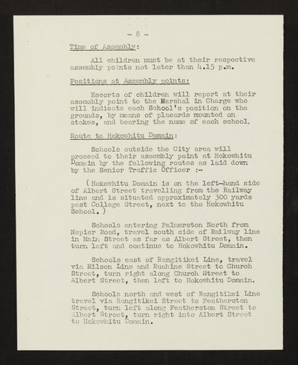 Schedule of Instructions and Details of Assembly for School Children for Royal Visit, 1954 9