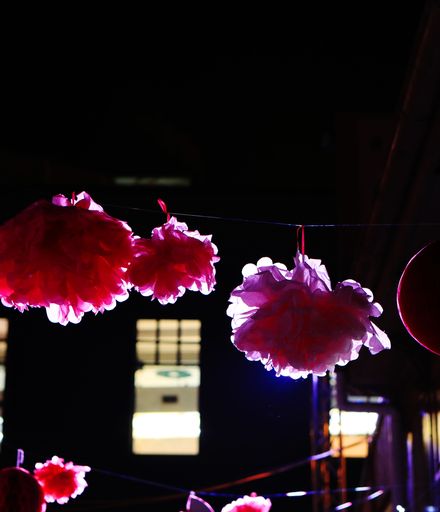 Paper flowers and lanterns at 50 George Street, Winter Festival 2017