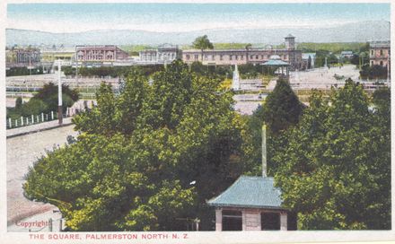 Hand-tinted postcard of the Square