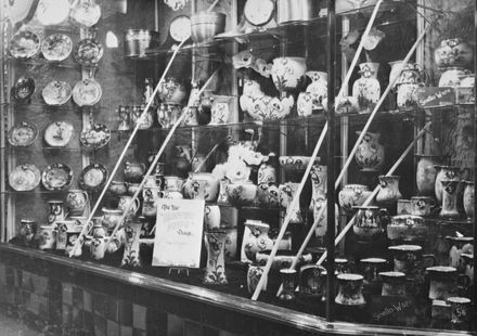 Window display of china at Watchorn & McNaught's Hardware Co., Ltd, The Square
