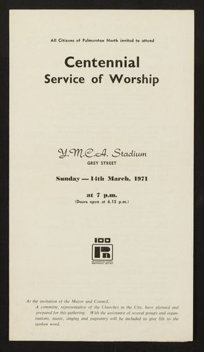 Palmerston North Centennial Service of Worship - Resource cover image