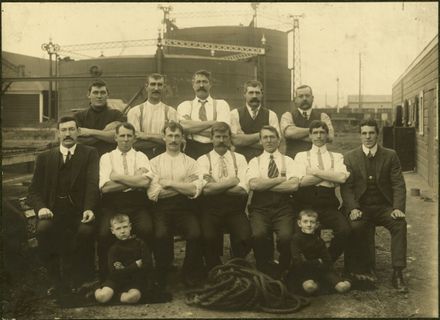 Staff of first Gasworks, corner of Cook and Main Streets