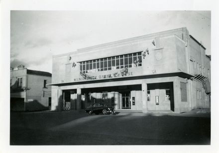 Zona Broughton's car parked in front of the Palmerston North Municipal Opera House