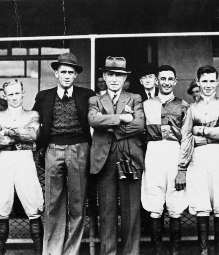 George New with horse racing jockeys